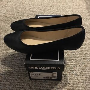 Karl Lagerfeld Black Leather Ballet Flats 9.5 NWT